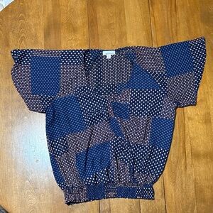 Blue and Peach Patterned Blouse